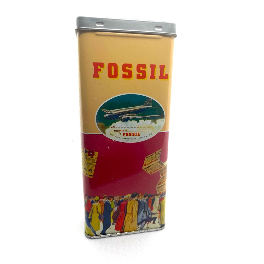 Fossil Watch Tin Box Genuine Original Classic Plane Tickets Travel (tin Only)